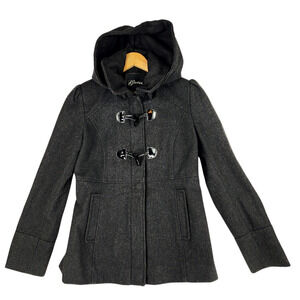 Guess Wool Peacoat S Women Removable‎ Hood Black Pockets Horn Toggle Buttons 90s